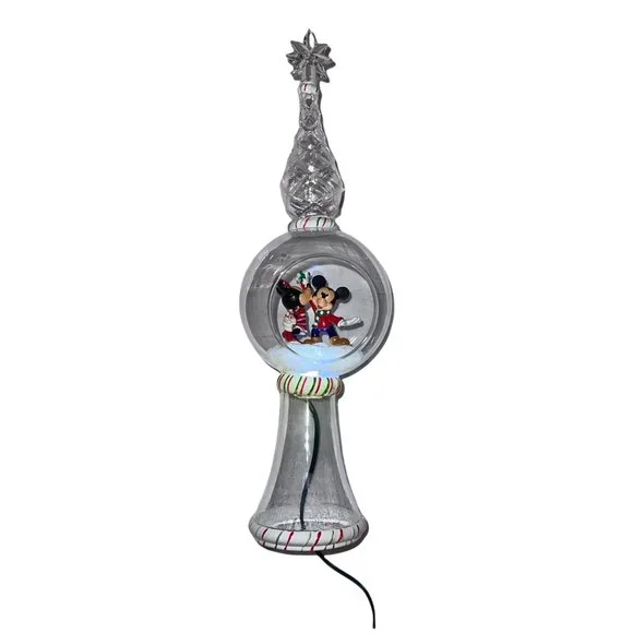 Rare Walt Disney Store Mickey Minnie 11" Lighted Clear Glass Tree Topper HTF - Picture 1 of 11
